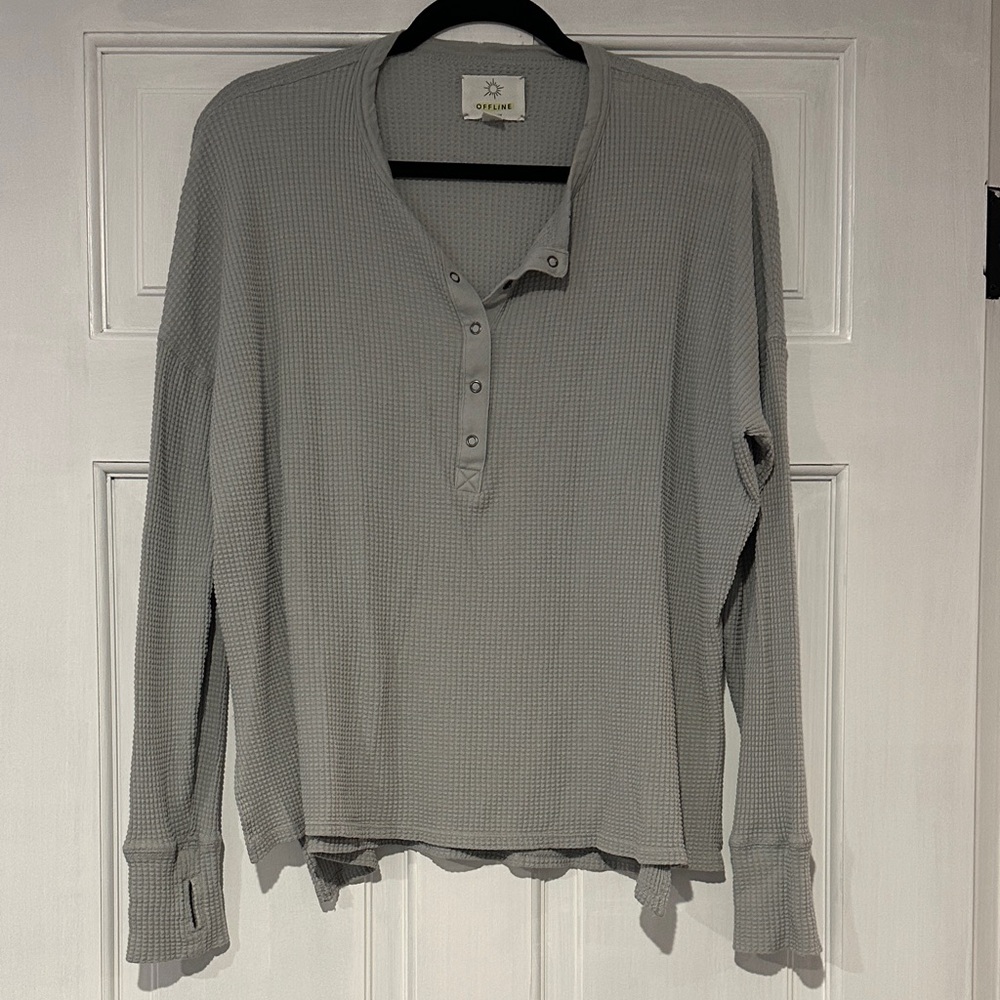 Aerie Blue/Gray Long Sleeve Henley Top